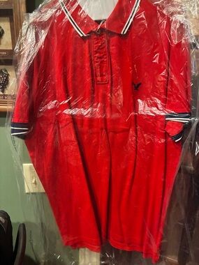 American Eagle Outfitters Red Polo Shirt with Navy Trim